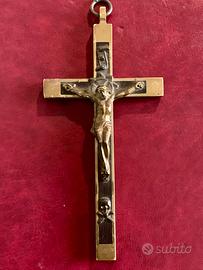 Crocifisso Antico Ottone e Ebano Memento Mori