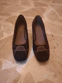 Scarpe donna marroni vera pelle con zeppa 37