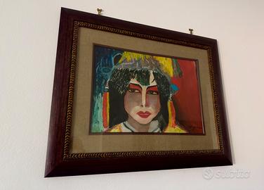 Quadro dipinto a mano con cornice e passe-partout