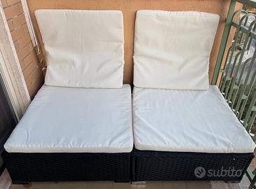 2 Divanetti Modulari in Polyrattan Nero + Elemento