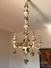 4 Lampadari in Ceramica di Bassano Dipinti a Mano