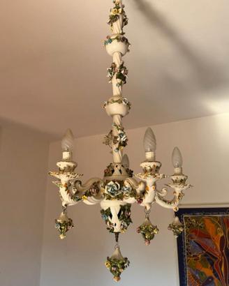 4 Lampadari in Ceramica di Bassano Dipinti a Mano