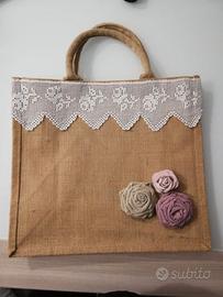 Borsa artigianale realizzata in iuta e cotone