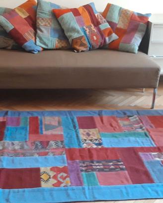 Tappeto e 5 cuscini patchwork antichi Cretesi