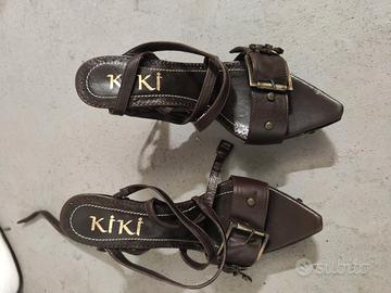 sandali pelle marrone con  tacco alto