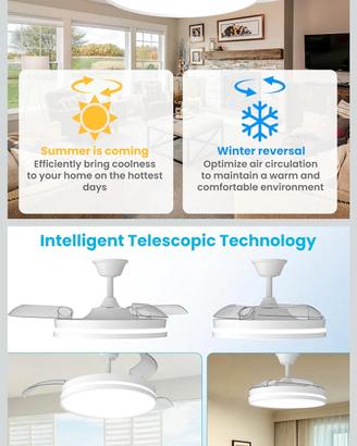 lampadario LED ventilatore con pale a scomparsa 
