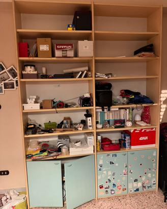 Libreria modulare grande con ante effetto betulla