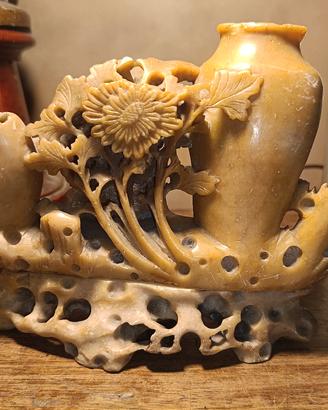 scultura cinese antica in pietra saponaria 