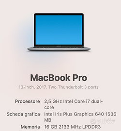 MacBook Pro 13" 2017 - RAM 16 gb HD 512 gb