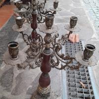 coppia candelabri in legno e ottone 