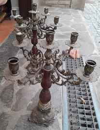 coppia candelabri in legno e ottone 