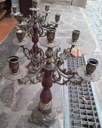 coppia candelabri in legno e ottone 