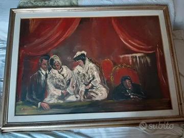 Dipinto Adolfo Carducci 1980 Persone a Teatro
