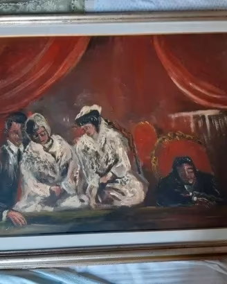 Dipinto Adolfo Carducci 1980 Persone a Teatro
