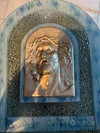 Quadro religioso in argento cornice azzurra