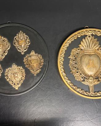 Set 2 quadri antichi ex voto Cuore Sacro vetro