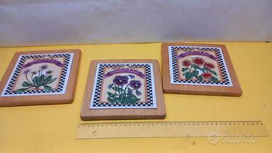 Kit 3 formelle in legno e ceramica con soggetti fl