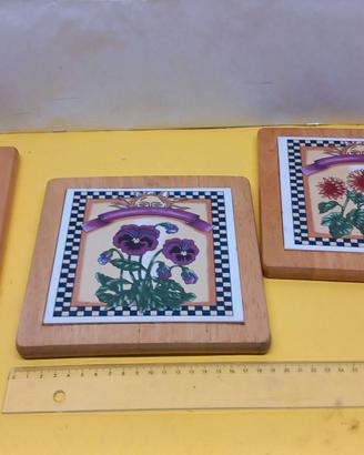 Kit 3 formelle in legno e ceramica con soggetti fl