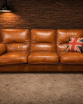Divano Chester Chesterfield in vero cuoio inglese 