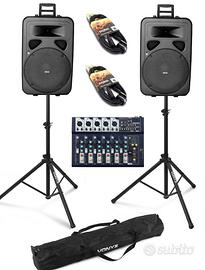 IMPIANTO AUDIO COMPLETO 1600w: casse mixer stativi