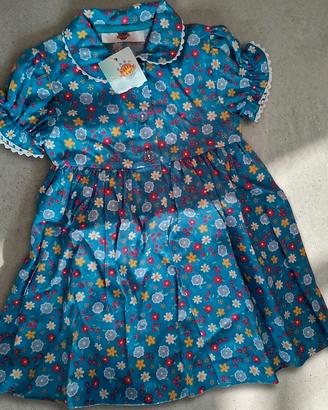 Vestito neonata floreale azzurro cotone 9-12 mesi