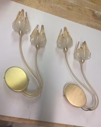 Coppia Applique 2 luci a forma di Fiore in vetro d