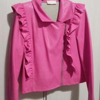 Giacca fuxia modello biker con rouches