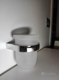 Porta scopino acciaio cromato e vetro satinato 