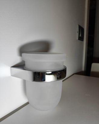 Porta scopino acciaio cromato e vetro satinato 
