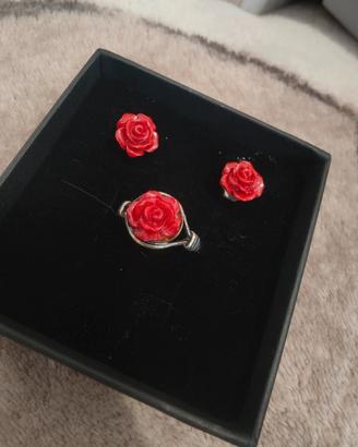 set gioielli vintage argento/corallo 