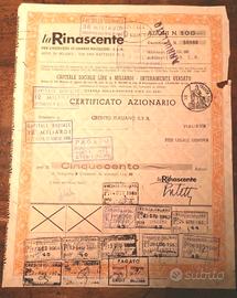 CERTIFICATO AZIONARIO LA RINASCENTE MAGAZZINI