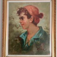 Dipinto vintage Ritratto giov. zingaro Napoletano