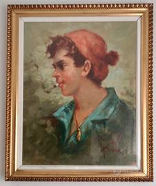 Dipinto vintage Ritratto giov. zingaro Napoletano