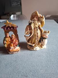 Set 2 pz decorazioni Natale presepe, Babbo Natale