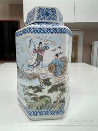 Vaso con coperchio esagonale in porcellana cinese