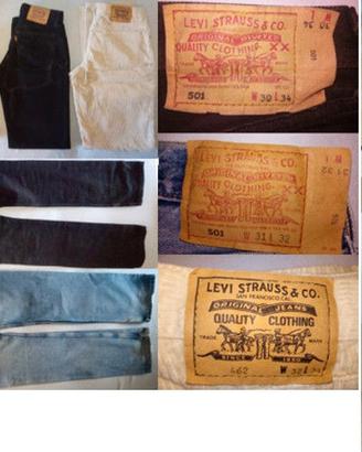 Jeans Levis 501 neri, blu vintage, e altri