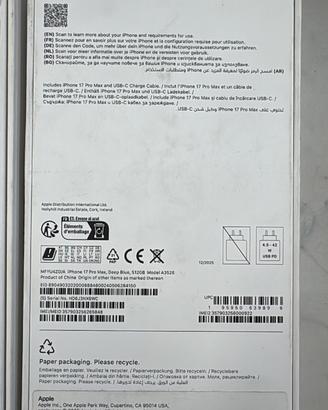 apple 17 pro max blue 512gb nuovo da attivare