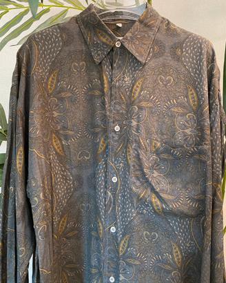 Camicia vintage viscosa fantasia marrone ocra M