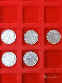 Svizzera Lotto 5 monete  Argento da 1/2 Franco SPL