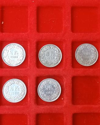 Svizzera Lotto 5 monete  Argento da 1/2 Franco SPL