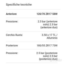 Pneumatici moto anteriore e posteriore 