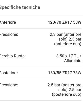 Pneumatici moto anteriore e posteriore 