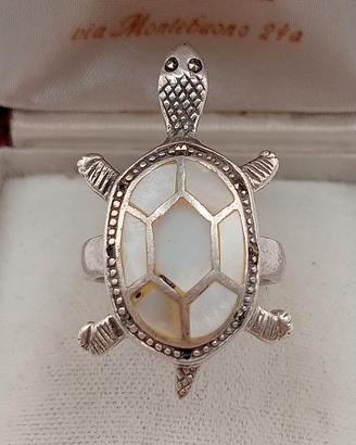 anello vintage argento 925 madreperla guscio 