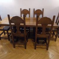 TAVOLO CON 6 SEDIE IN LEGNO MASSELLO