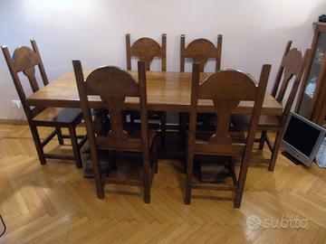 TAVOLO CON 6 SEDIE IN LEGNO MASSELLO