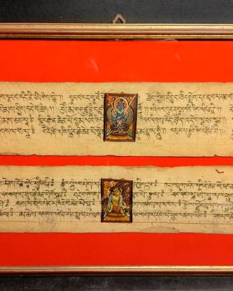 TIBET NEPAL Buddismo 2 fogli manoscritto antico