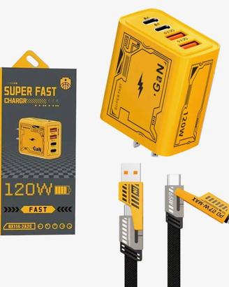 Caricabatterie USB C da 120W Rapido con Cavo 4in1