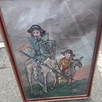 Dipinto firmato  Don Chisciotte e Sancho