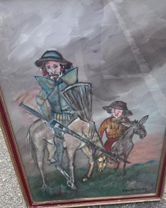 Dipinto firmato  Don Chisciotte e Sancho
