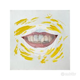 Quadro giallo olio e acrilico, 40x40 cm